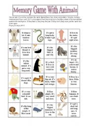 English Worksheet: Memory Game With Animals