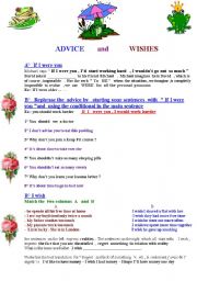 English Worksheet: Wishes and advice : I wish I were /had / could   - If I were you , I would 