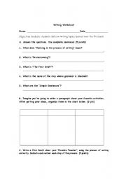 English Worksheet: Paragraph writing process