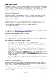 English Worksheet: Body Mass Index
