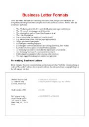 English Worksheet: Business Letter Formats