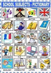 SCHOOL SUBJECTS - PICTIONARY