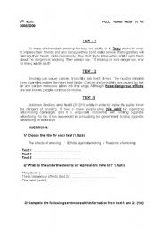 English Worksheet: Mid-term test n°2 (9th form basic education)