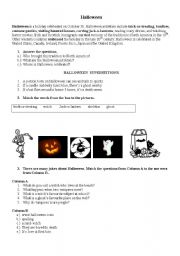 English worksheet: Halloween superstitions and jokes