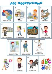 English Worksheet: ABC OCCUPATIONS- A IS FOR ASTRONAUT, B FOR BAKER ETC...