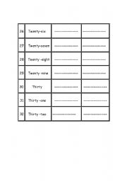 English Worksheet:  coby the numbers 