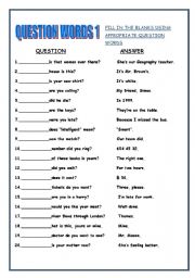 English Worksheet: question words