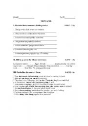 English worksheet: test paper second grade