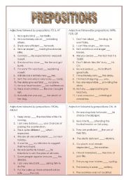 English Worksheet: Adjectives followed by prepositions