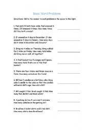 English Worksheet: basic word problems