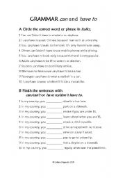 English Worksheet: Can vs. Have To