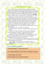 English Worksheet:  New Teacher {Comprehension  Passage}