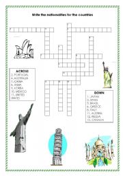 English Worksheet: country cross word