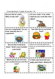 English Worksheet: Conversation Cards Food #s 1-8