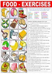 English Worksheet: FOOD EXERCISES