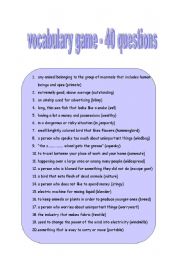 English Worksheet: vocabulary game