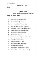 English worksheet: a review of the present simple
