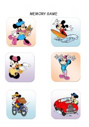 English Worksheet: MEMORY GAME MICKEY AND MINNIE -Pictures with text (Present Continuous) 4 PAGES