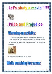 English Worksheet: Video time! 1st extract from PRIDE & PREJUDICE, adapted by Joe WRIGHT (2005): all sorts of tasks (6 pages, 26 tasks): COMPREHENSIVE LESSON.