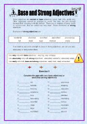 English Worksheet: Base and Strong adjectives - 2 pages + key