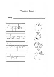 English worksheet: Fruits trace and colour