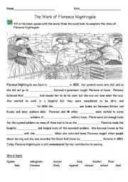 English Worksheet: Florence Nightingale Cloze