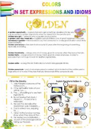 English Worksheet: COLORS IN SET EXPRESSIONS AND IN IDIOMS! (PART 12) GOLDEN