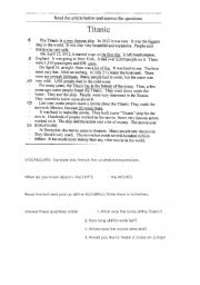 English Worksheet: Titanic Reading Comprehension
