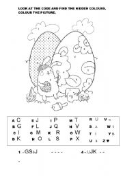 English Worksheet: EASTER BUNNY - HIDDEN COLOURS