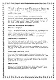 English Worksheet: READING : What makes a good language learner