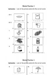 English worksheet: WORDS PRACTICE