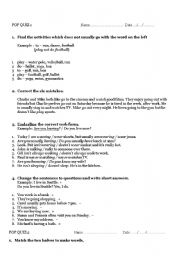 English worksheet: POP QUIZ  1-3
