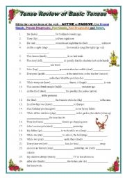 English Worksheet: Tense Review - Basic Tenses (active & passive