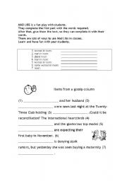 English Worksheet: Mad Libs - Items from a gossip column
