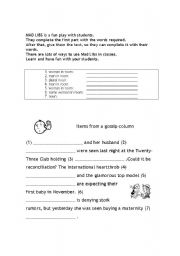 English worksheet: Mad Libs - Items from a gossip column