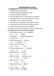 English worksheet: PREPOSITIONS OF PLACES