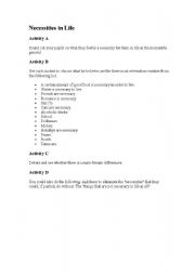 English worksheet: Necessities in Life