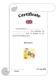 English Worksheet: Certificate