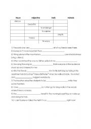 English Worksheet: Using Parts of Speech in Sentences