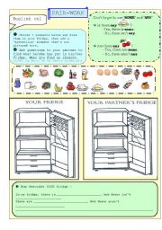 English Worksheet: Food in the fridge - Pair-work - is there + some/any