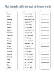 English Worksheet: Suffixes