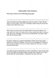 English Worksheet: Writing Topic Sentences