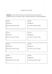 English Worksheet: Student Survey Form