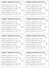 English Worksheet: TWINKLE, TWINKLE, LITTLE STAR