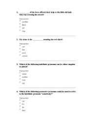 English worksheet: indefinate pronoun test