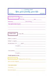 English worksheet: You, your family, your life- Identification