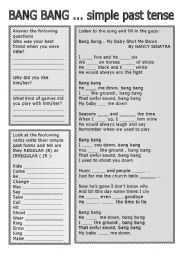 English Worksheet: bang bang... by Nancy sinatra ( simple past ) -song-