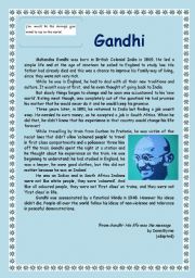 English Worksheet: Gandhi Reading Comprehension (4 pages)