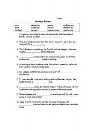 English Worksheet: Geology Review 