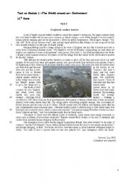 English Worksheet: Test on England under water